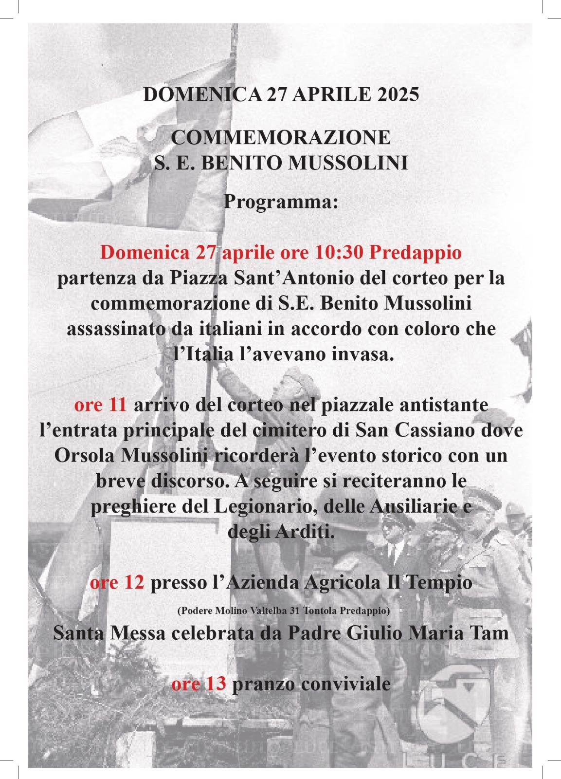 Domenica 27 aprile 2025 – evento commemorativo